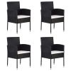 Patio Chairs with Cream White Cushions 4 pcs Black Poly Rattan