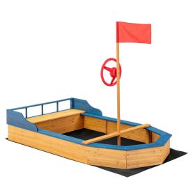 Kids' Pirate Boat Sandbox with Flag and Rudder