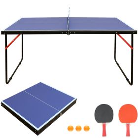 Table Tennis Table Midsize Foldable & Portable Ping Pong Table Set with Net and 2 Ping Pong Paddles for Indoor Outdoor Game