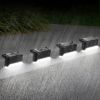 4Pcs Solar Powered LED Step Lights Outdoor Water-Resistant Dusk To Dawn Sensor Fence Lamps For Stairs Yard Railing