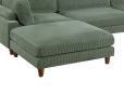 Living Room Furniture 1pc Cocktail Ottoman Sage Color Corduroy Cushion Extra Large Ottoman Wood Legs