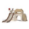 8-In-1 Kids Slide and Climber Set, Toddler Slide Playset with Basketball Game Telescope, Children Indoor Outdoor Playground (White+Brown)