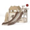 8-In-1 Kids Slide and Climber Set, Toddler Slide Playset with Basketball Game Telescope, Children Indoor Outdoor Playground (White+Brown)