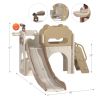 8-In-1 Kids Slide and Climber Set, Toddler Slide Playset with Basketball Game Telescope, Children Indoor Outdoor Playground (White+Brown)