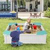 Kids Outdoor Sandbox with Oxford Cover and 4 Corner Seats