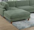 Living Room Furniture 1pc Cocktail Ottoman Sage Color Corduroy Cushion Extra Large Ottoman Wood Legs