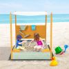 Kids Sandbox with Sand Wall w/ Removable Canopy for Kids 3-8 Years Old