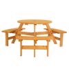 6-Person Outdoor Circular Wooden Picnic Table with 3 Built-In Benches, Outside Table and Bench Set for Porch Backyard Patio Lawn Garden