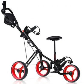 Outdoor Recreation Games 3 Wheels Foldable Push Pull Golf Trolley (Color: Red)