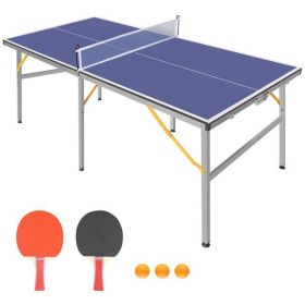 6ft Mid-Size Table Tennis Table Foldable & Portable Ping Pong Table Set for Indoor & Outdoor Games with Net, 2 Table Tennis Paddles and 3 Balls (Color: As Picture)