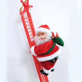 Electric Climbing Ladder Santa Claus Music Doll Christmas Ornament Decoration For Home Christmas Tree Hanging Decor NewYear Gift (Varients: Red Ladder)