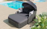 79.9" Outdoor Sunbed with Adjustable Canopy;  Double lounge;  PE Rattan Daybed